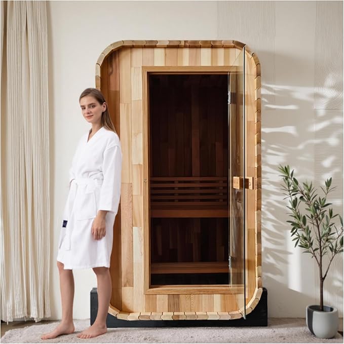 Outdoor Steam Sauna for 2 Person, Canadian Red Cedar Sauna Room