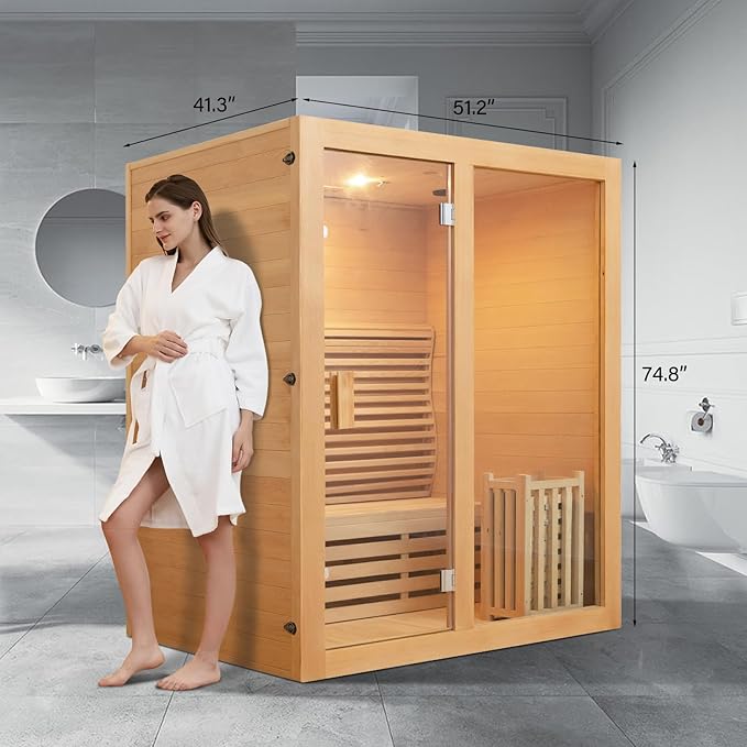 Wooden Steam Sauna Room, 2 Person Canadian Hemlock Luxurious Indoor Sauna - Image 3
