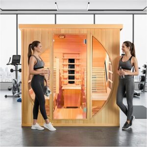 Infrared 2 Person Wooden Sauna Room with Recliner, Canadian Hemlock Luxury Indoor Sauna with 10 Heaters